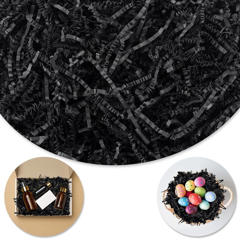 Darfukei Shredded Paper For Gift Baskets, 1/2LB (8 oz) Black Crinkle Paper Filler, Crinkle Cut Paper Shred For Birthdays, Weddings,Boxes Bags,Halloween Basket Filler,Anniversaries,Gift Wrapping - Image 1